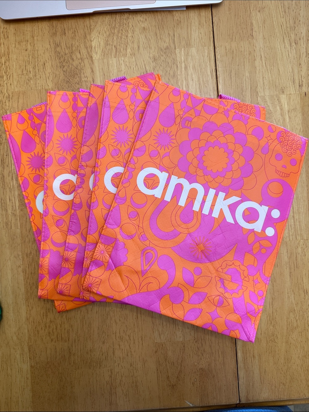 5 amika Pink and Orange Floral reusable bags